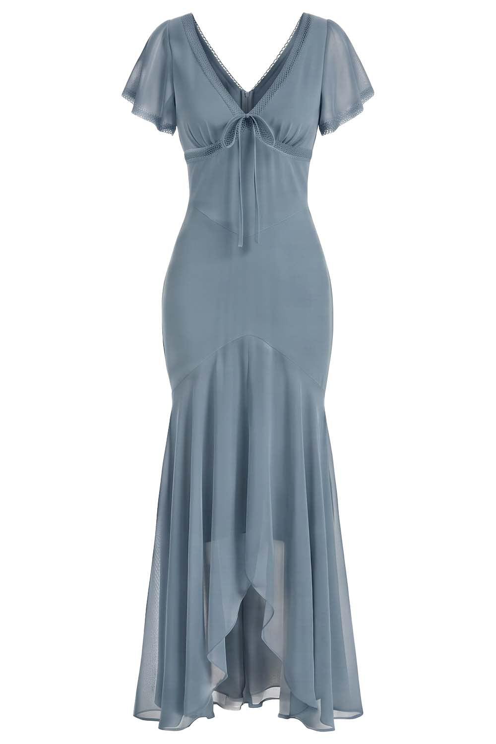 FLORENCE georgette tea dress in slate on model - front view