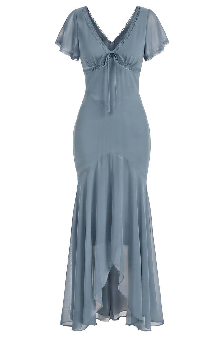 FLORENCE georgette tea dress in slate on model - front view