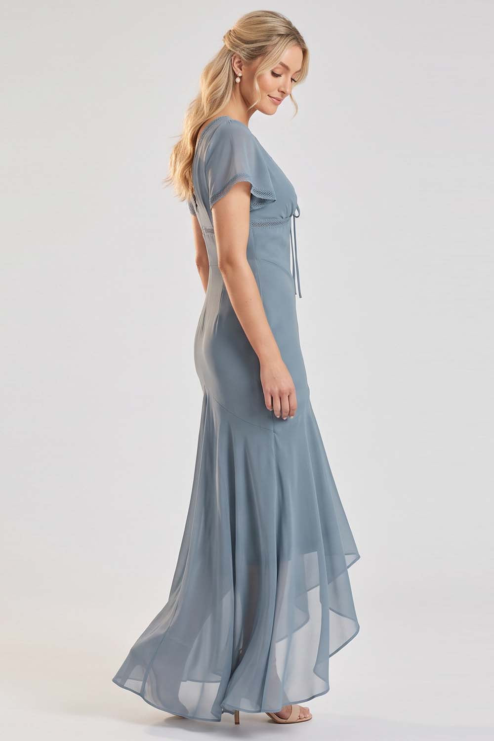 FLORENCE georgette tea dress in slate by Luxe Noir - side view