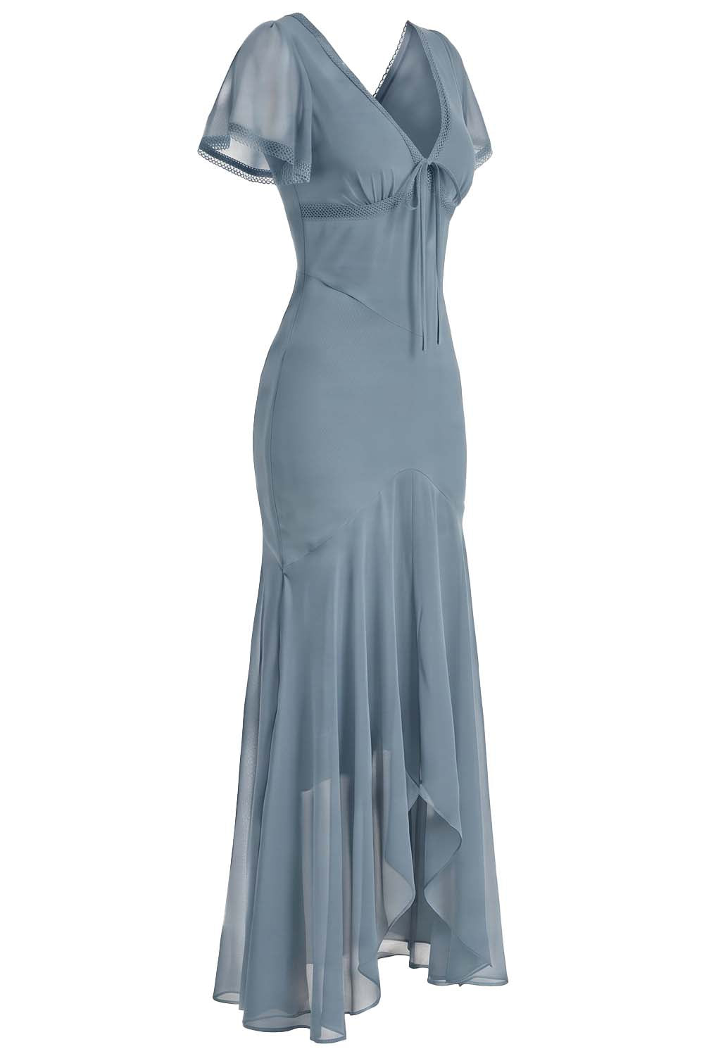 FLORENCE georgette tea dress in slate on model - side view