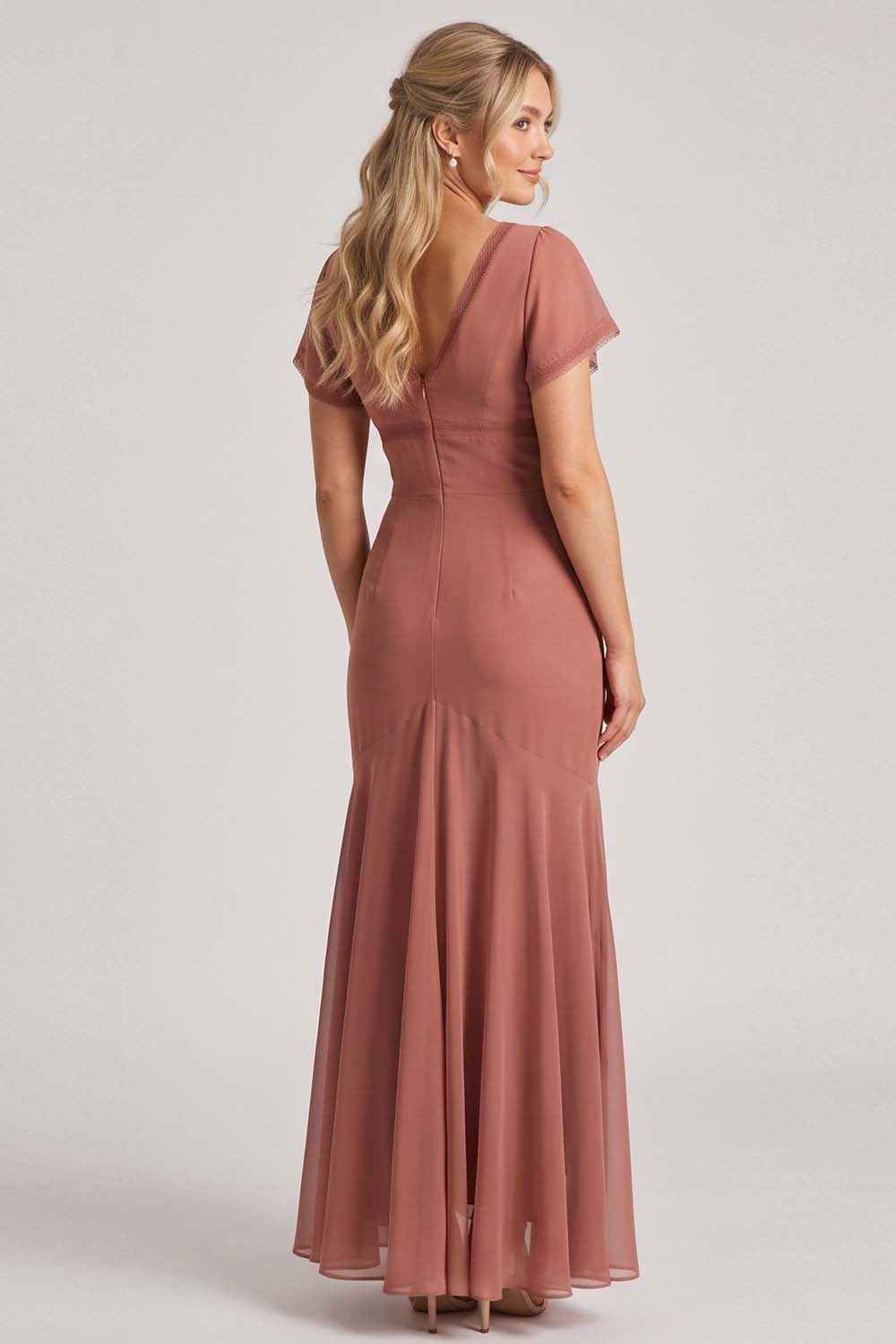 FLORENCE georgette tea dress in terracotta rose by Luxe Noir - back view