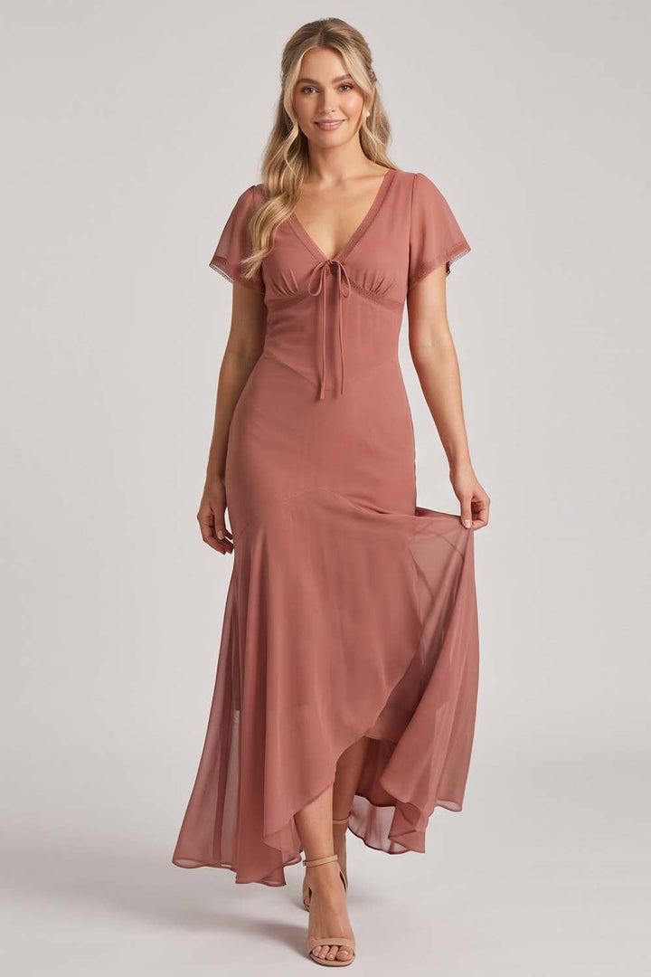 FLORENCE georgette tea dress in terracotta rose by Luxe Noir - front view
