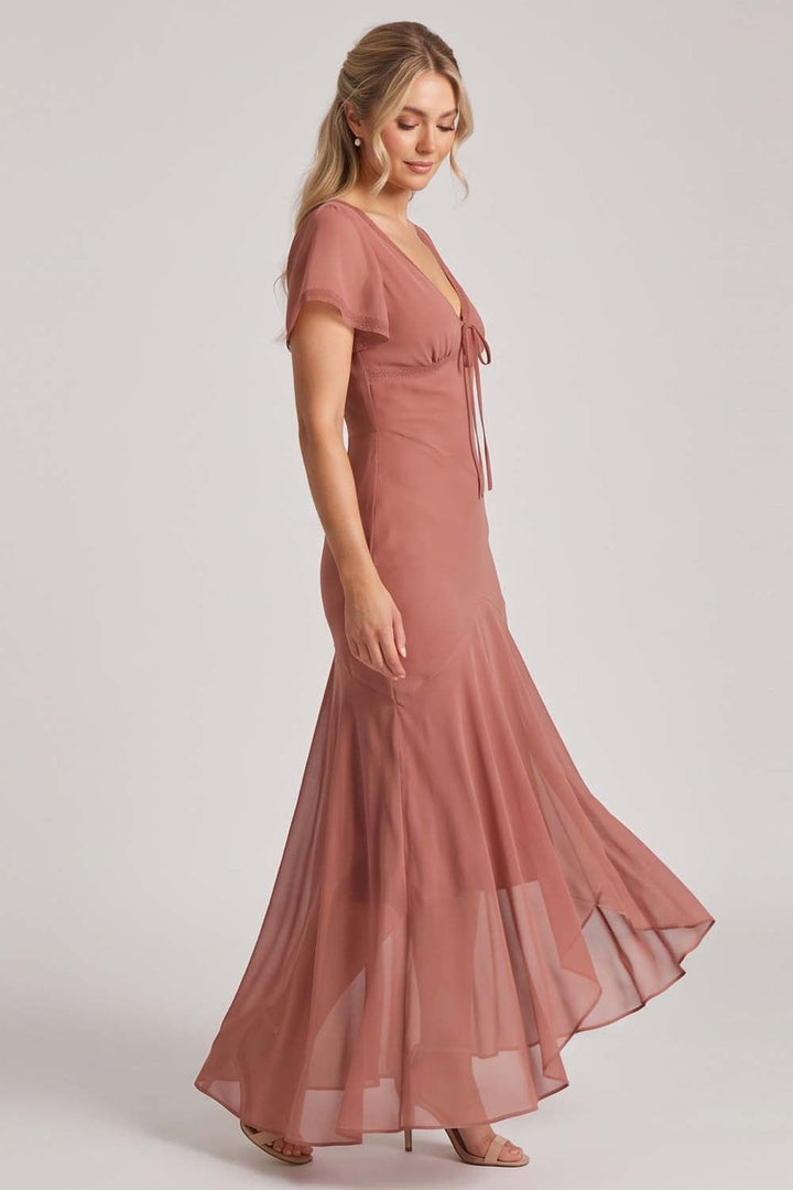 FLORENCE georgette tea dress in terracotta rose by Luxe Noir - side view