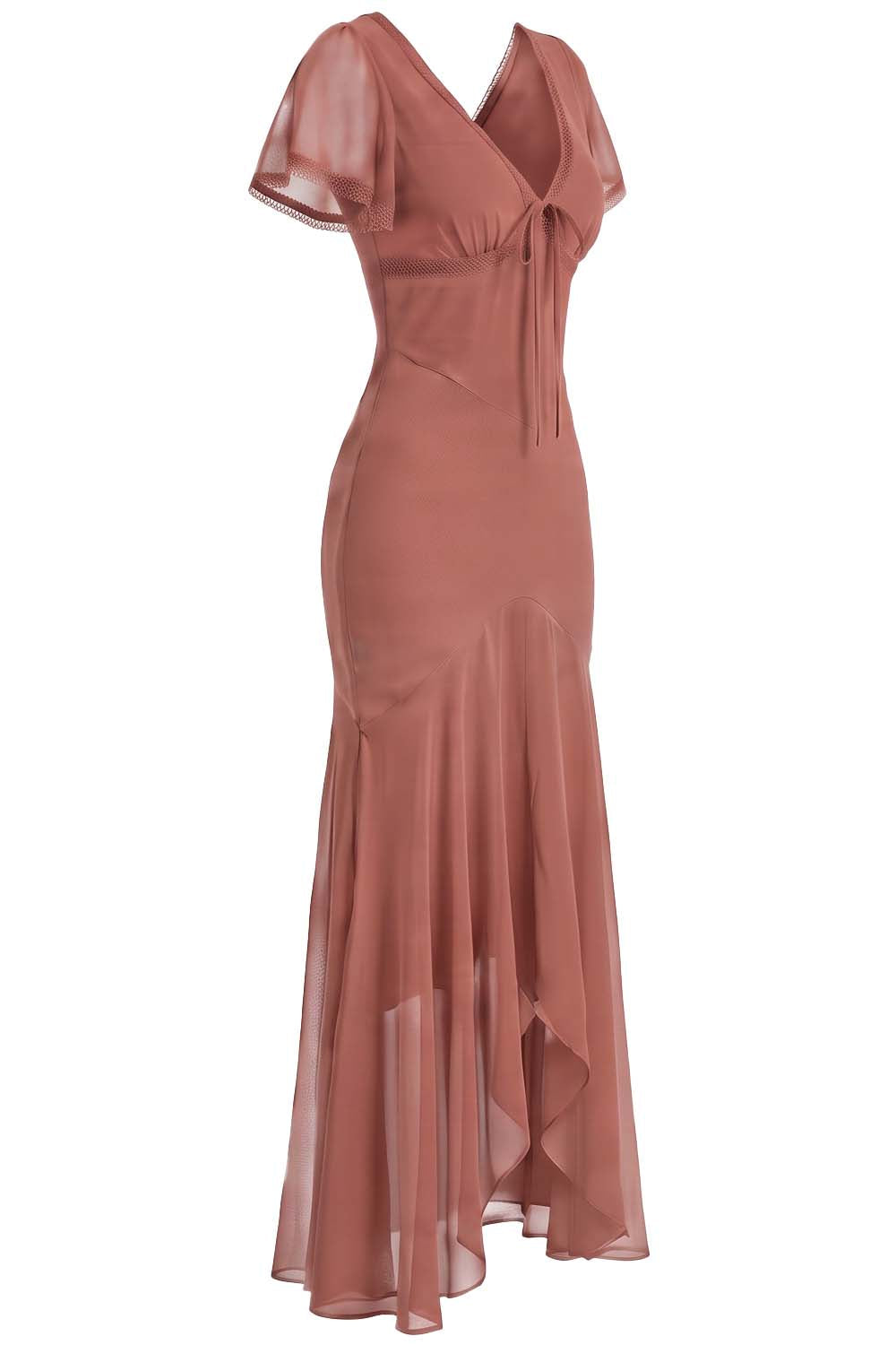 FLORENCE georgette tea dress in terracotta rose on model - side view