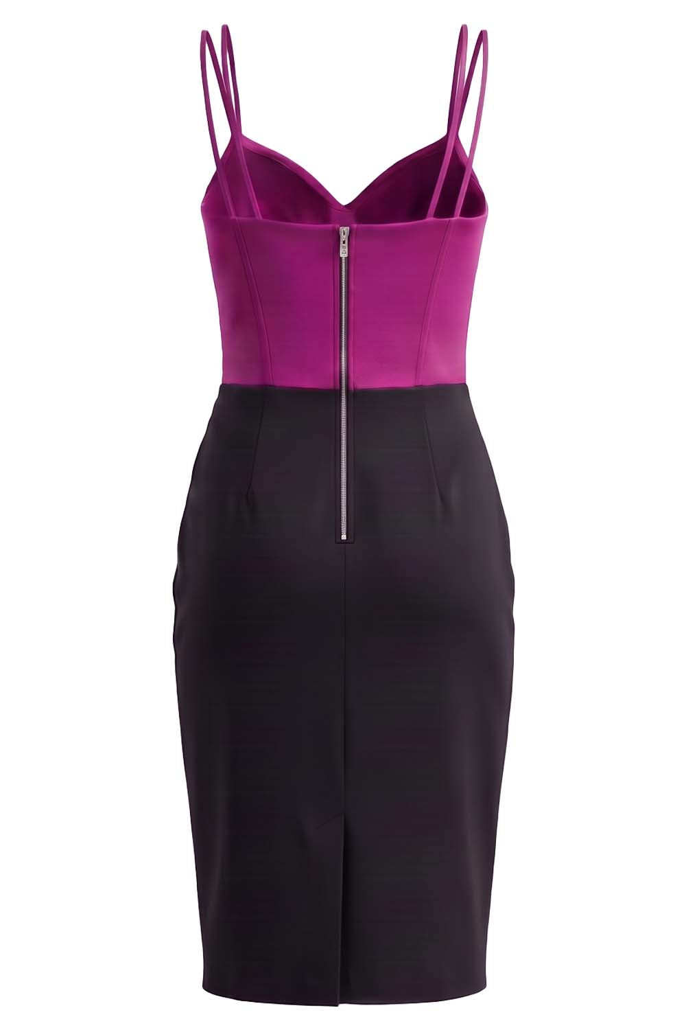 ISOLDE corset evening dress in magenta on model - back view