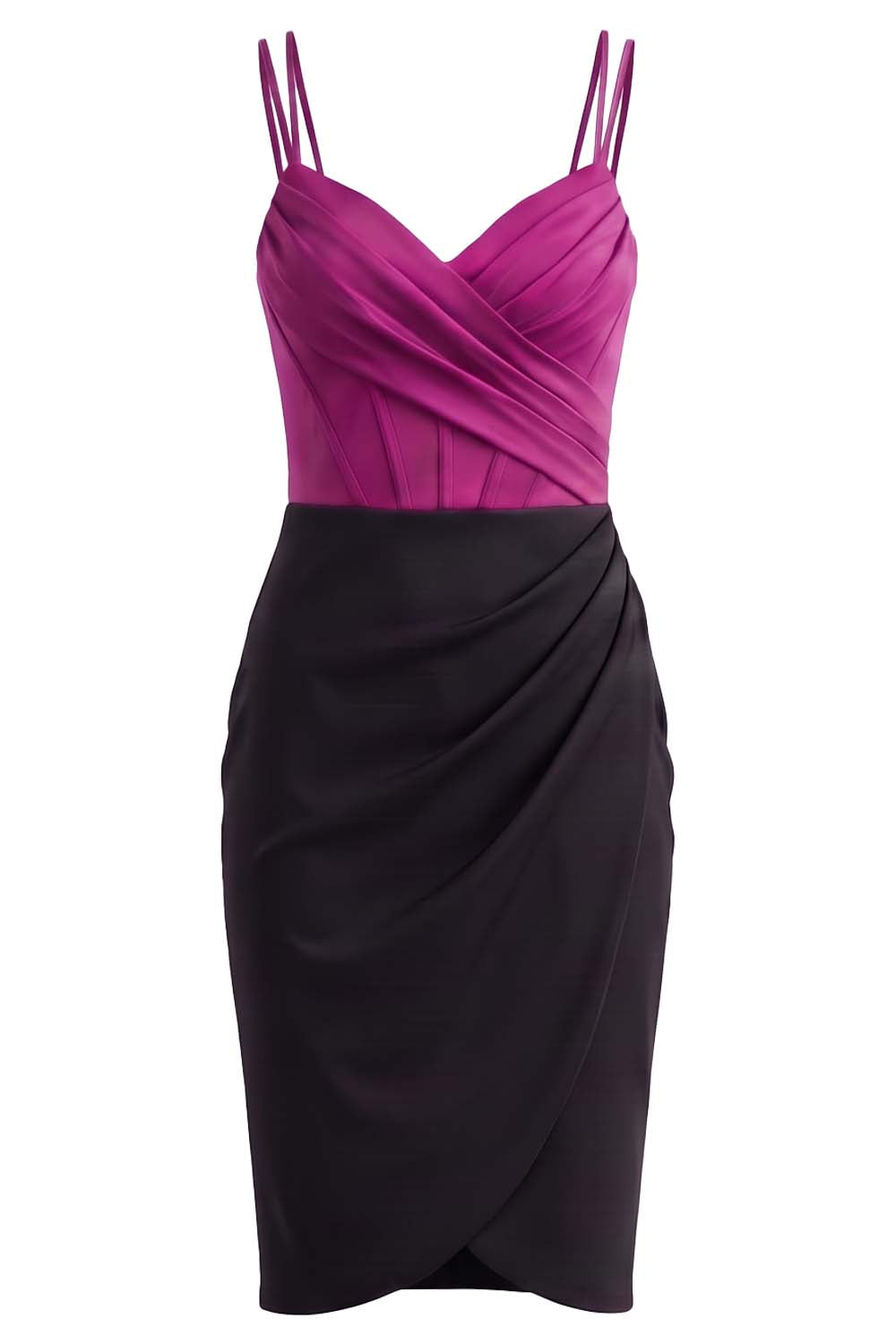 ISOLDE corset evening dress in magenta on model - front view