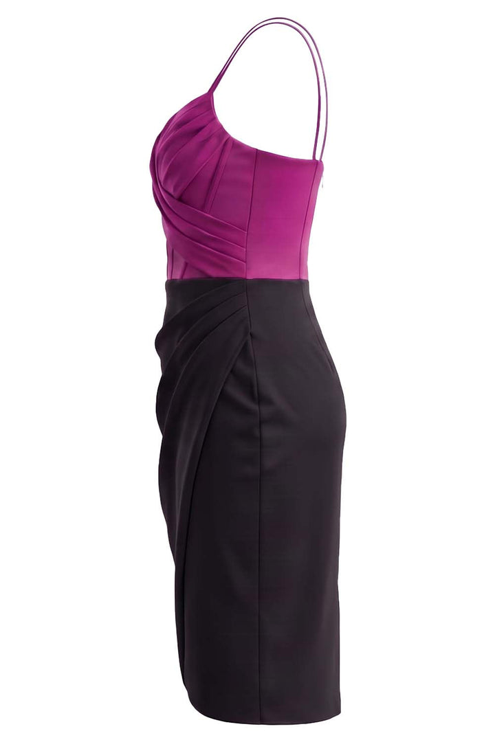 ISOLDE corset evening dress in magenta on model - side view