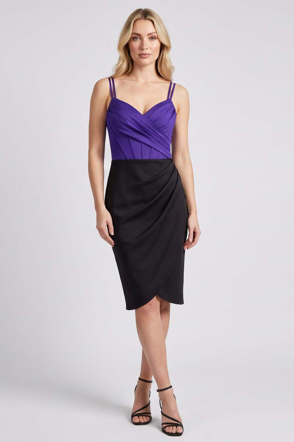 ISOLDE corset evening dress in royal purple and black by Luxe Noir - front view