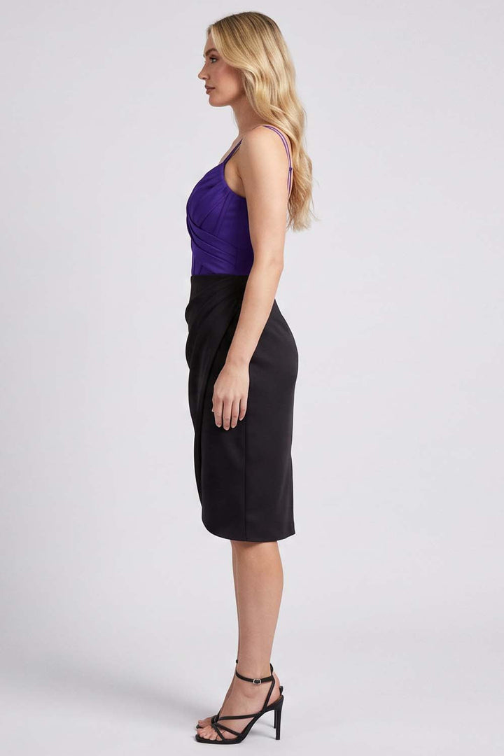ISOLDE corset evening dress in royal purple and black by Luxe Noir - side view