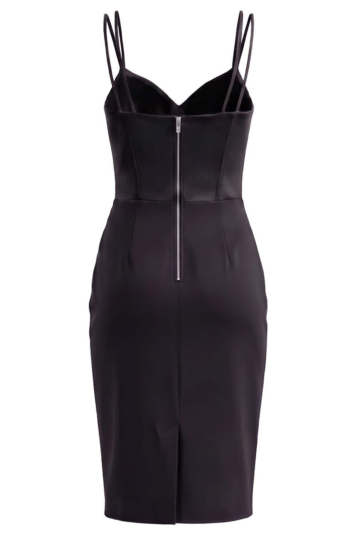 ISOLDE corset evening dress in black on model - back view