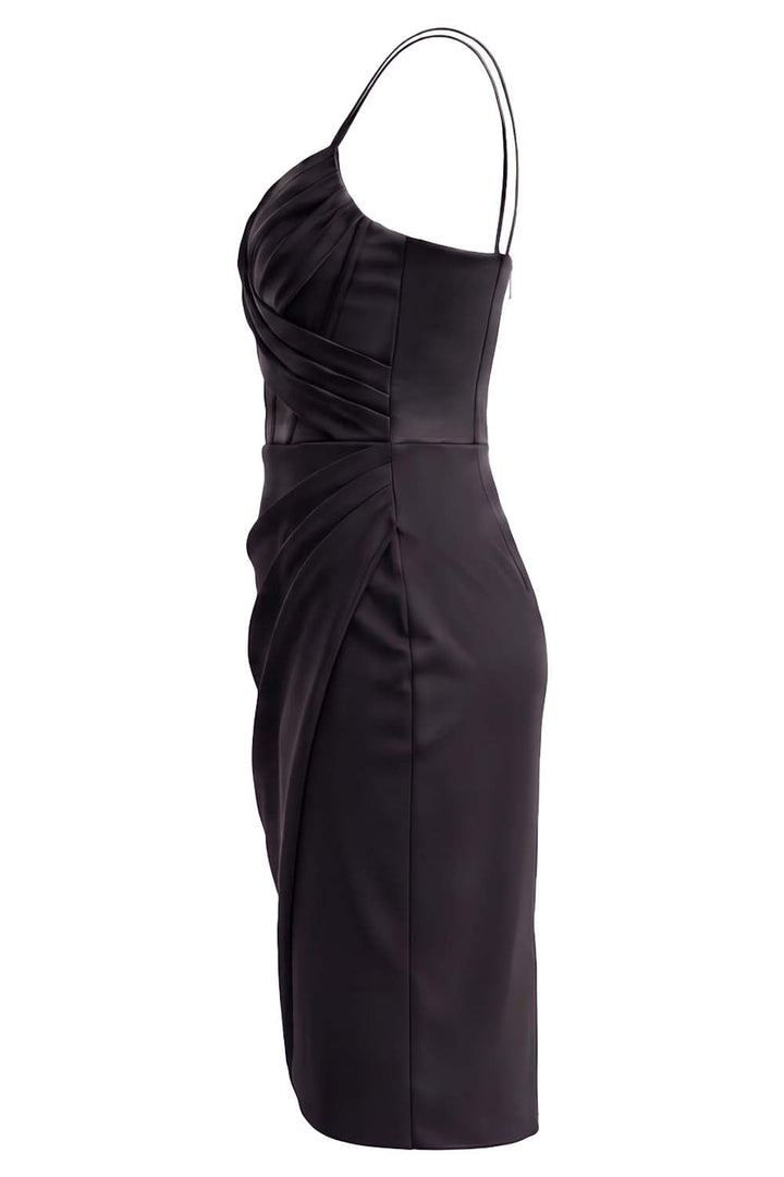 ISOLDE corset evening dress in black on model - side view