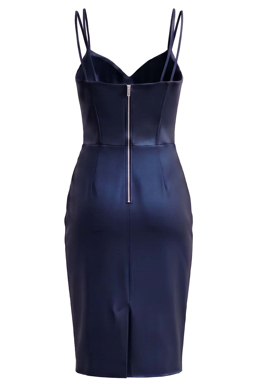 ISOLDE corset evening dress in midnight navy on model - back view
