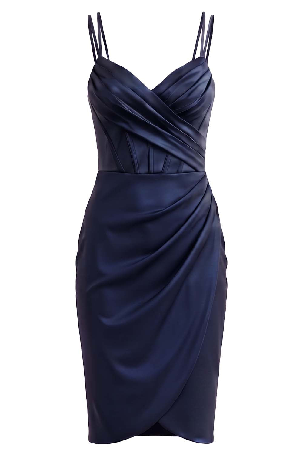ISOLDE corset evening dress in midnight navy on model - front view