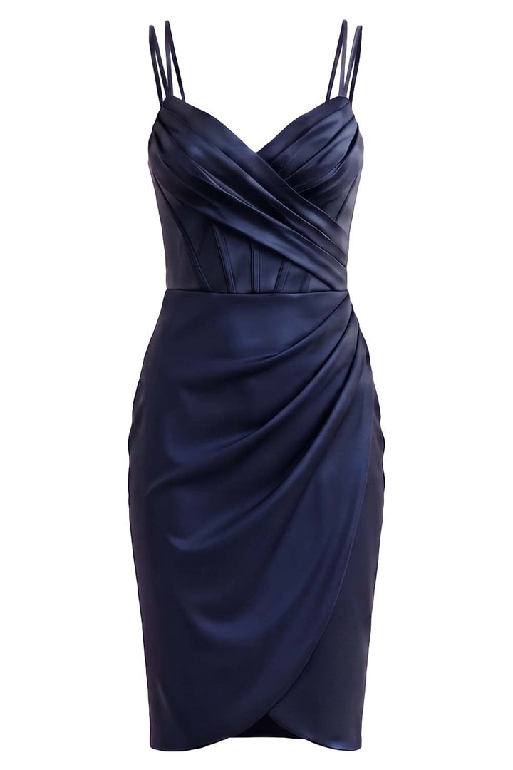 ISOLDE corset evening dress in midnight navy on model - front view
