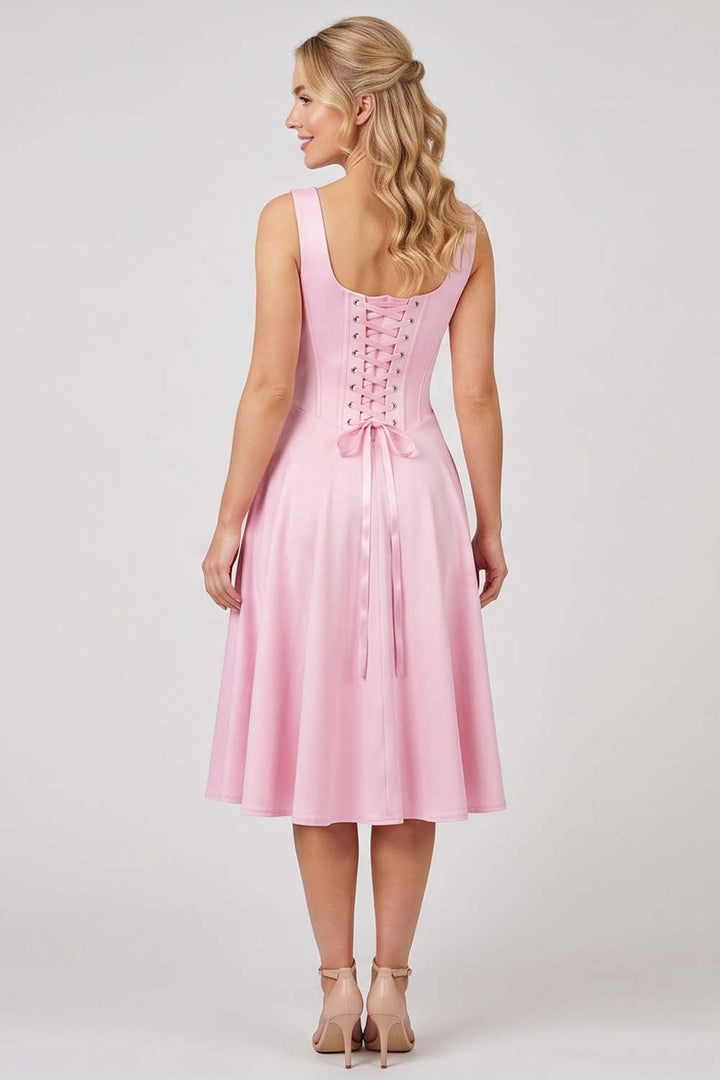 MIRABELLE corset sundress in baby pink by Luxe Noir - back view