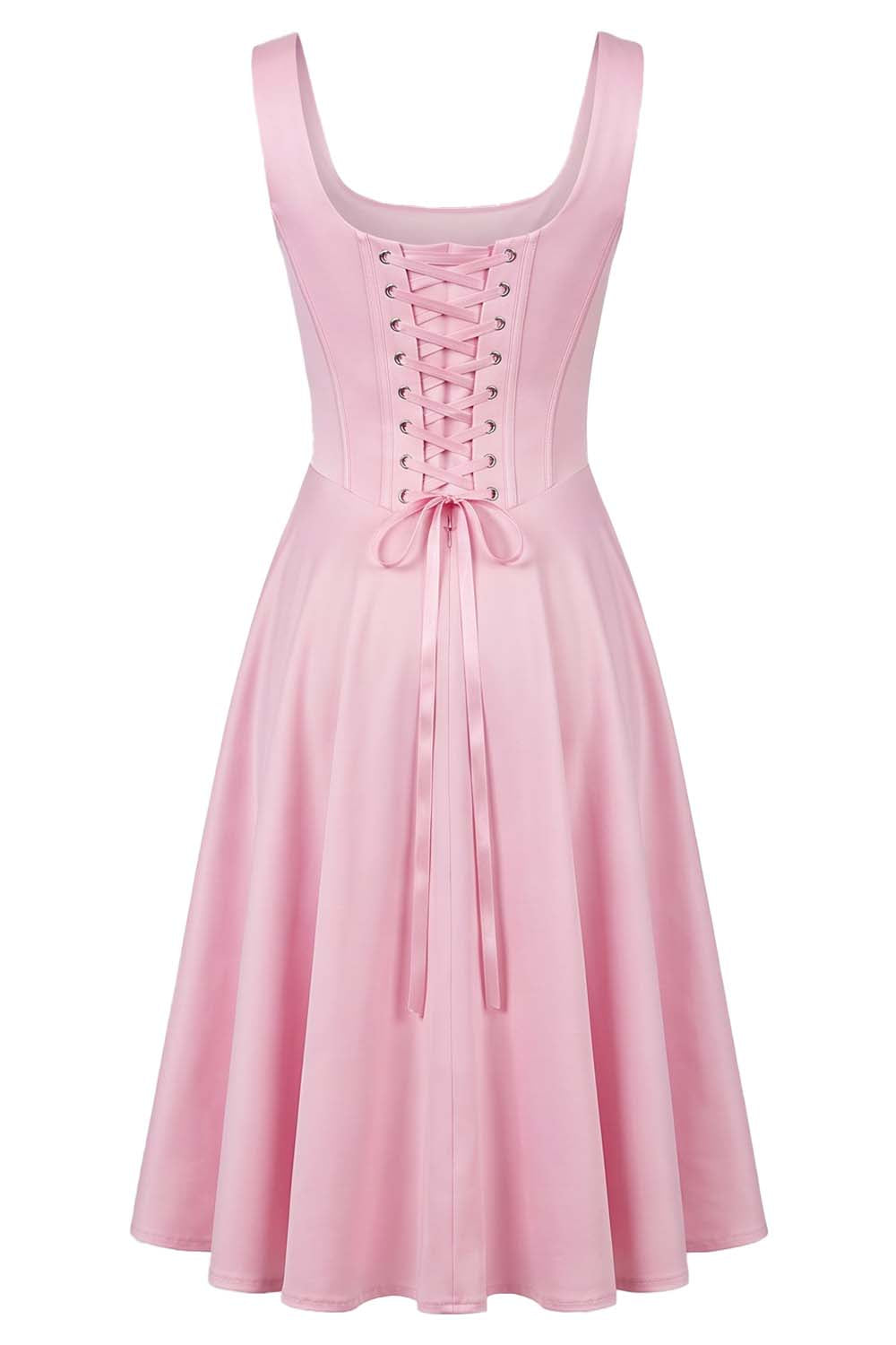MIRABELLE corset sundress in baby pink on model - back view