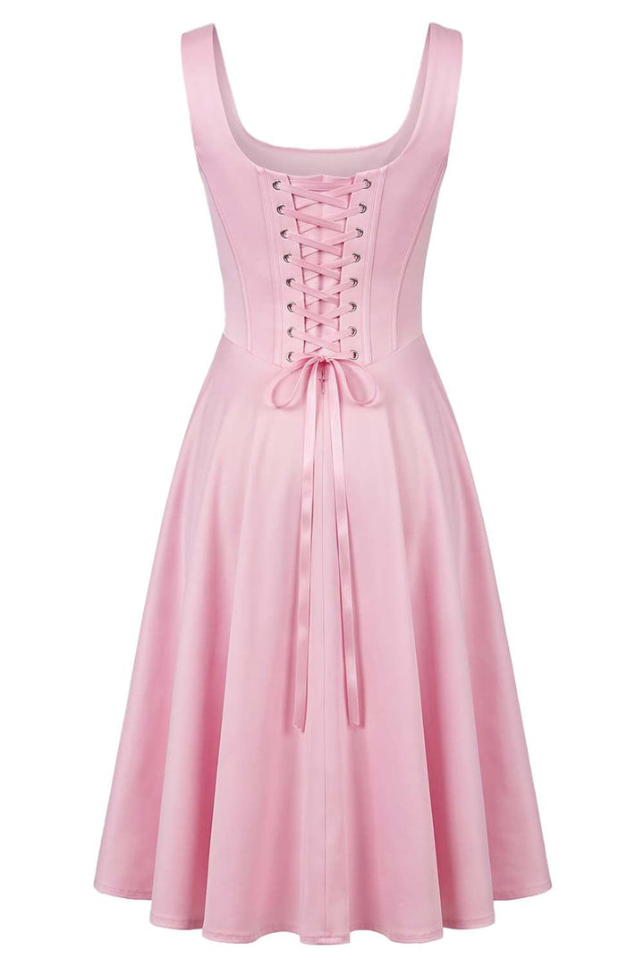 MIRABELLE corset sundress in baby pink on model - back view