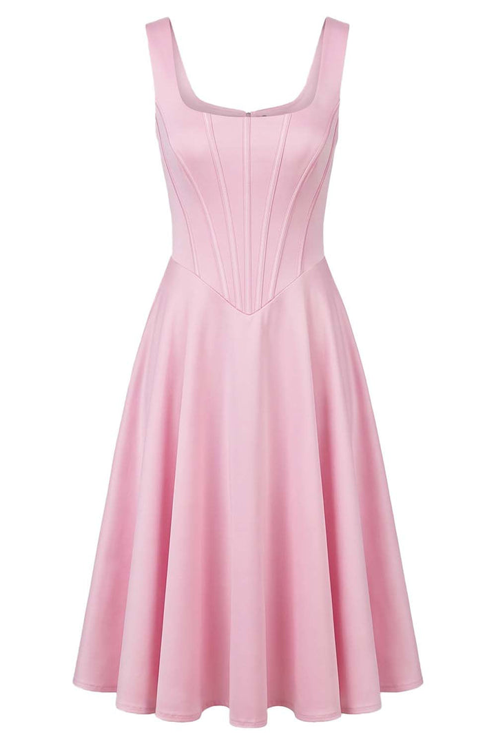 MIRABELLE corset sundress in baby pink on model - front view