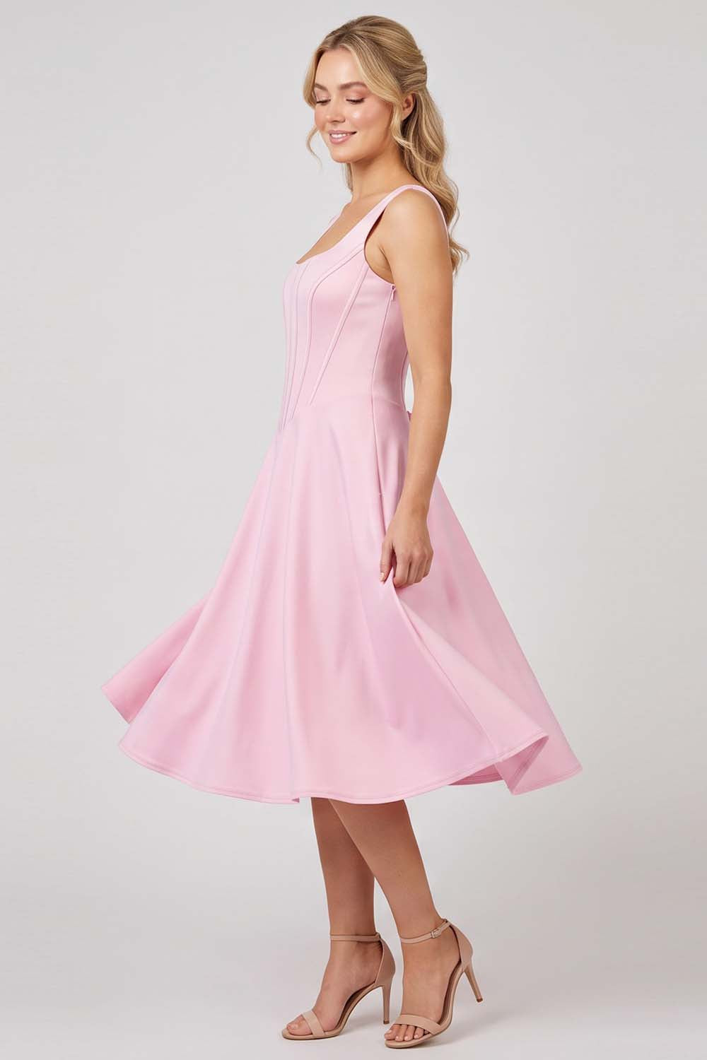MIRABELLE corset sundress in baby pink by Luxe Noir - side view