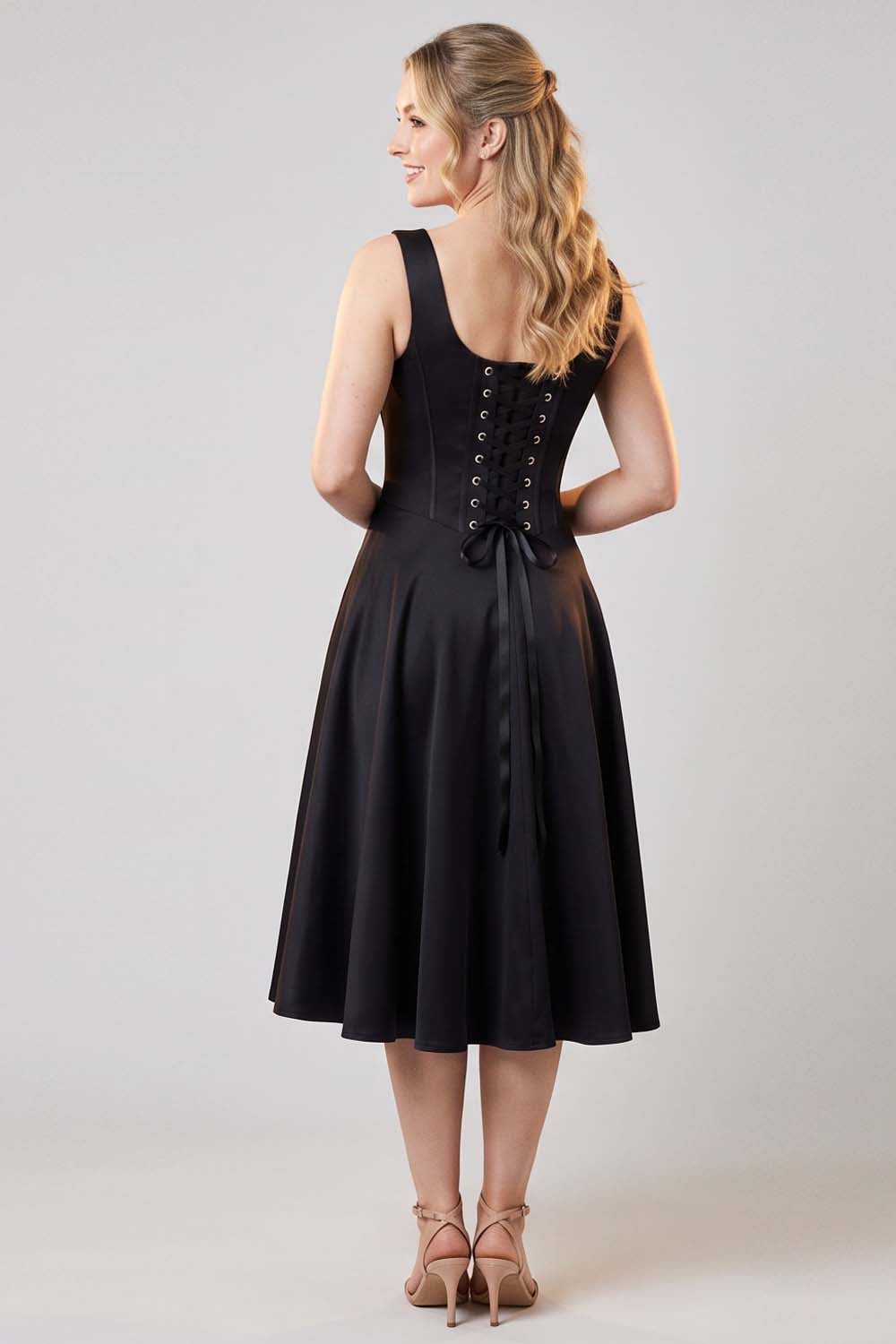MIRABELLE corset sundress in black by Luxe Noir - back view
