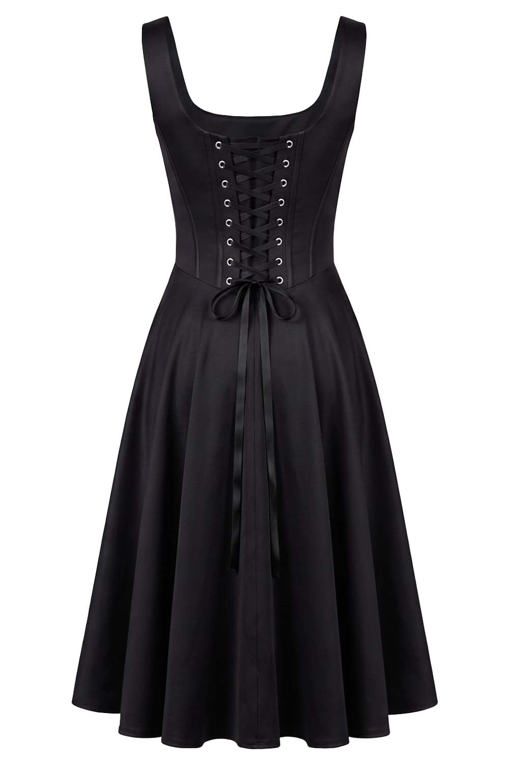 MIRABELLE corset sundress in black on model - back view
