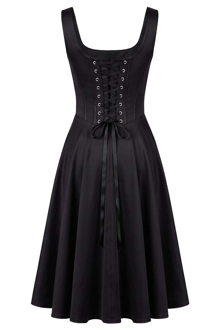 MIRABELLE corset sundress in black on model - back view