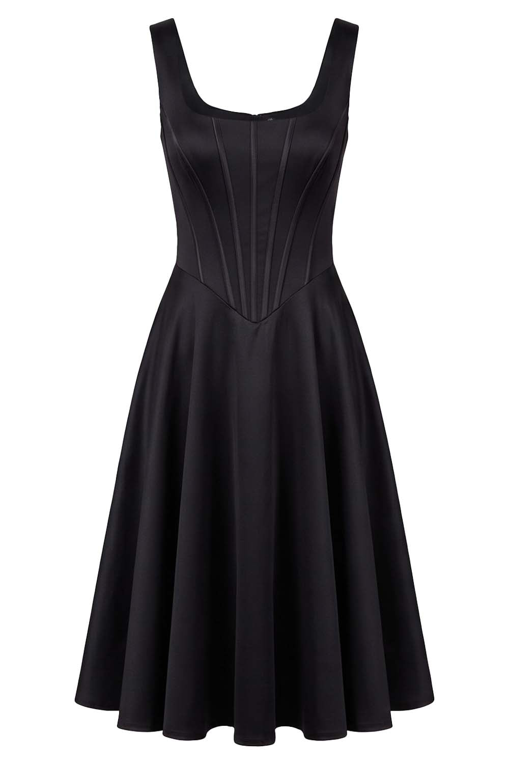 MIRABELLE corset sundress in black on model - front view