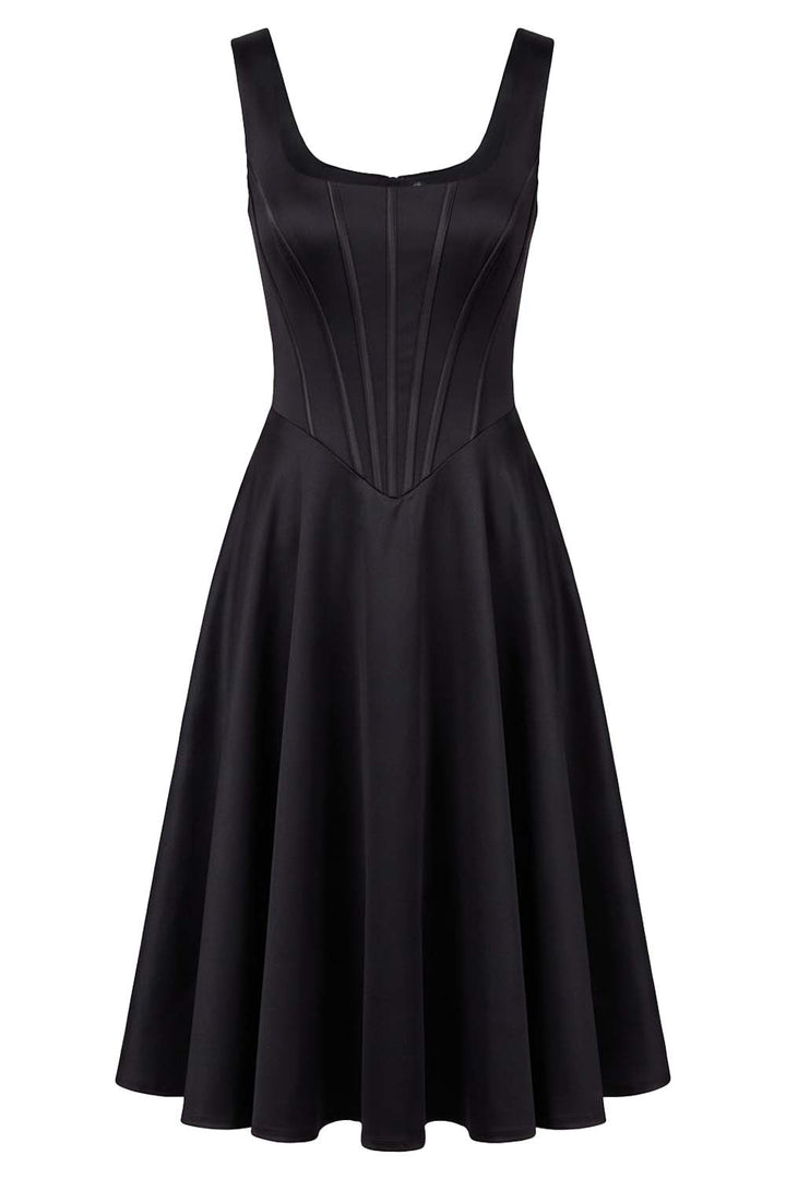 MIRABELLE corset sundress in black on model - front view