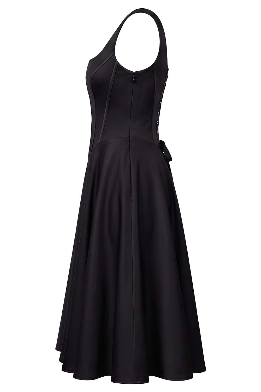 MIRABELLE corset sundress in black on model - side view