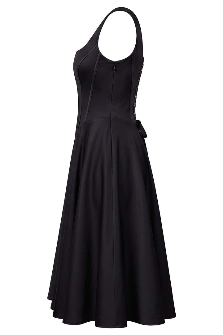 MIRABELLE corset sundress in black on model - side view
