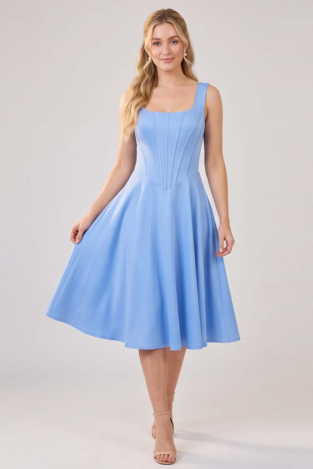 MIRABELLE corset sundress in cornflower blue by Luxe Noir - front view