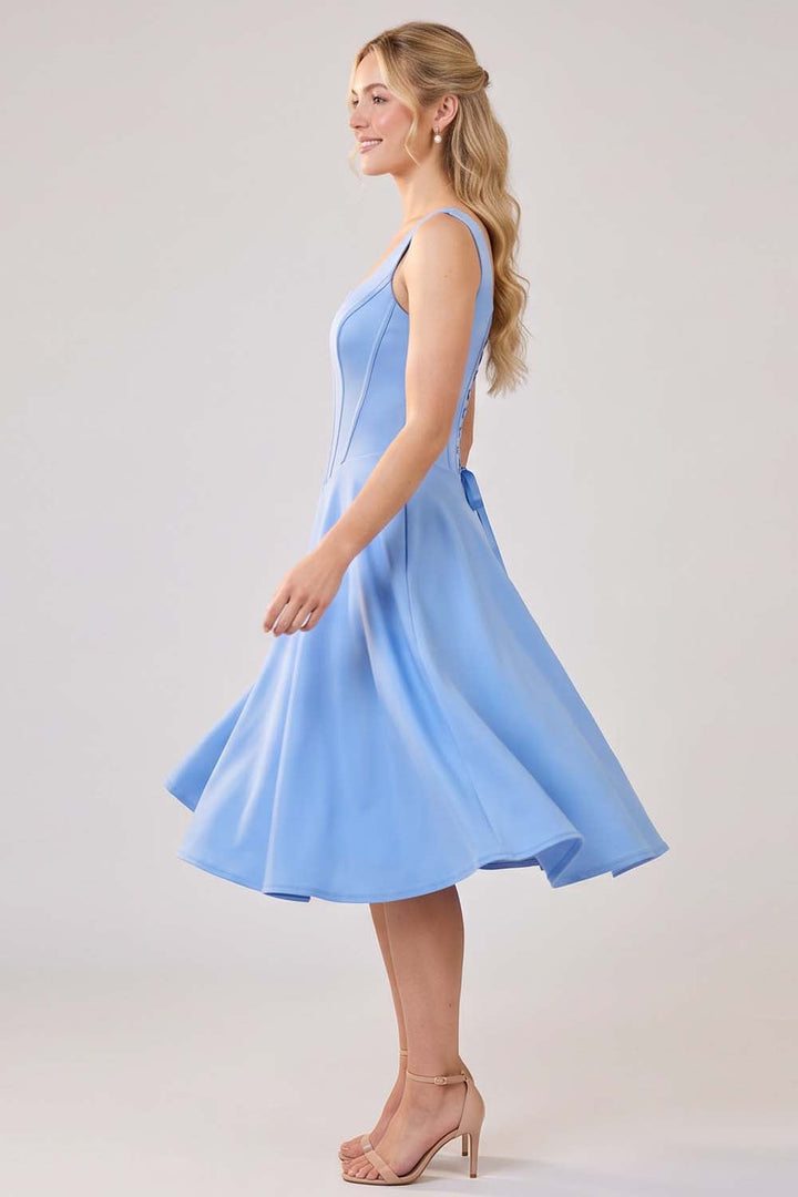 MIRABELLE corset sundress in cornflower blue by Luxe Noir - side view