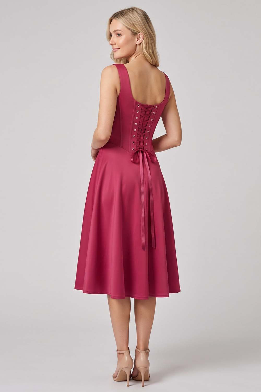 MIRABELLE corset sundress in deep raspberry by Luxe Noir - back view