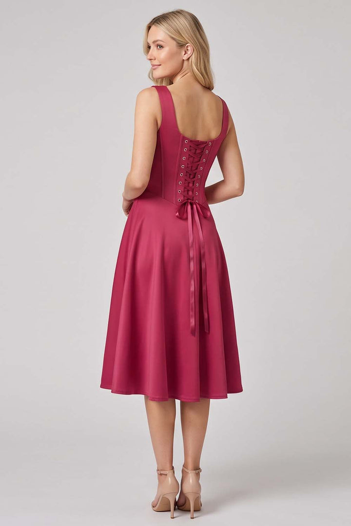 MIRABELLE corset sundress in deep raspberry by Luxe Noir - back view