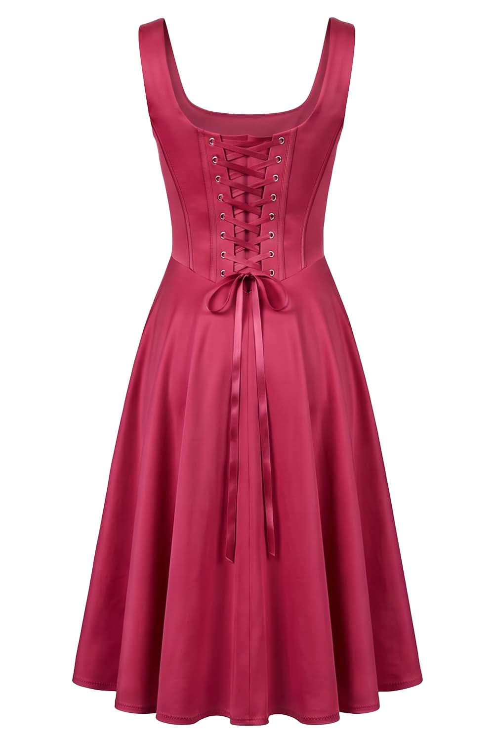 MIRABELLE corset sundress in deep raspberry on model - back view