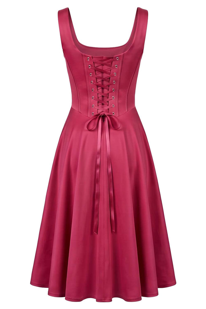 MIRABELLE corset sundress in deep raspberry on model - back view
