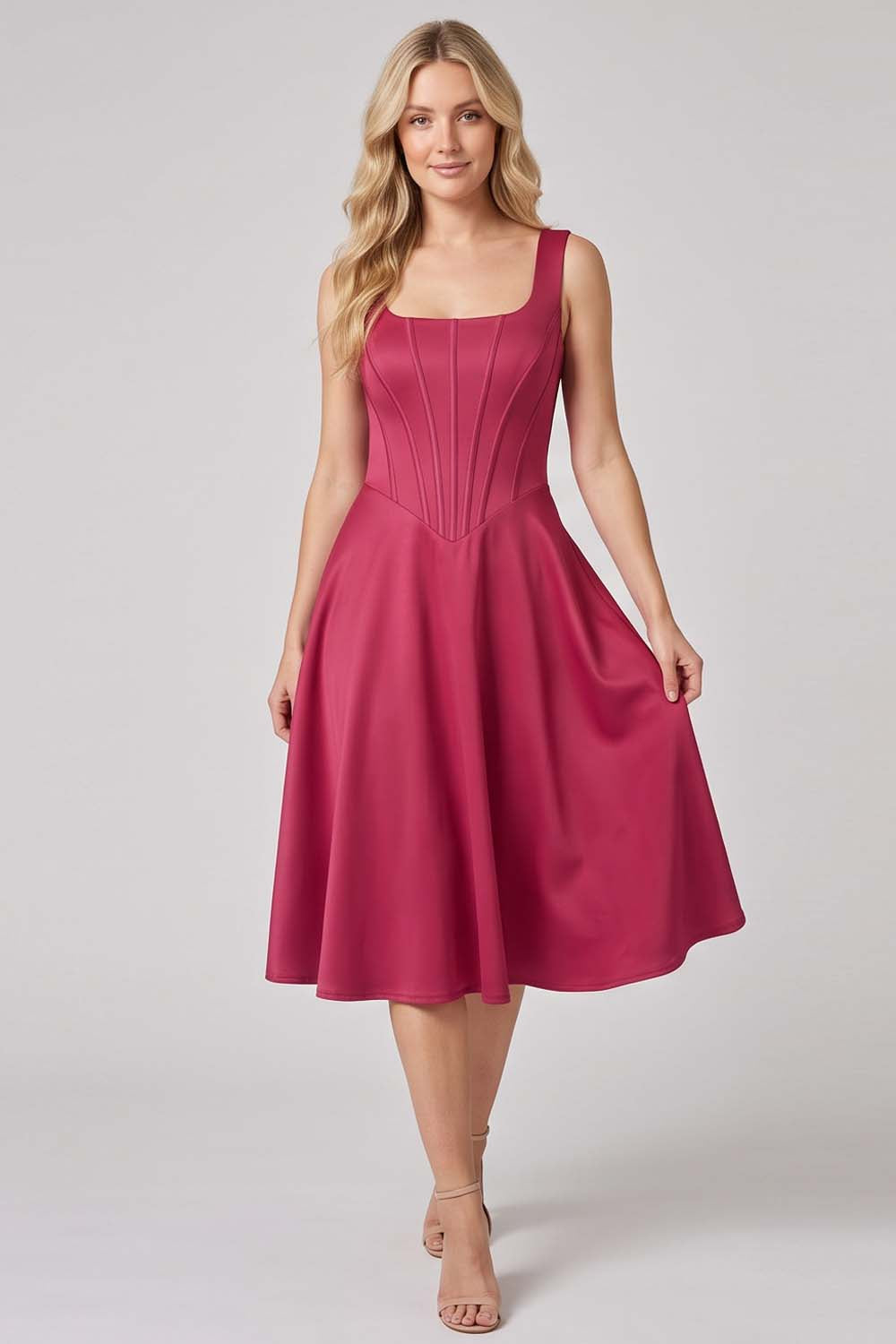 MIRABELLE corset sundress in deep raspberry by Luxe Noir - front view