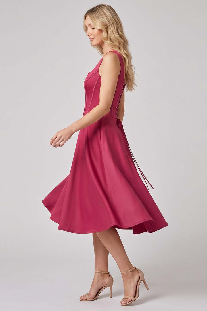 MIRABELLE corset sundress in deep raspberry by Luxe Noir - side view