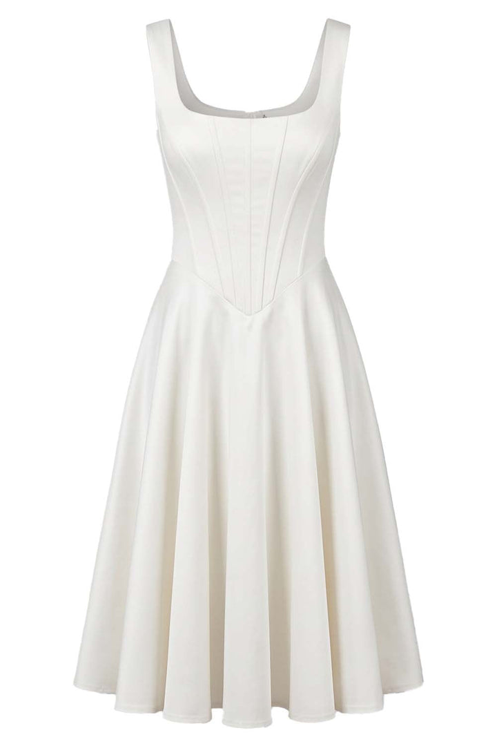 MIRABELLE corset sundress in ivory on model - front view