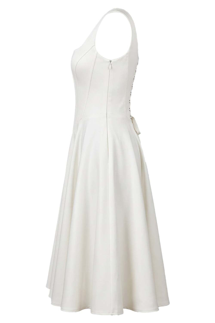 MIRABELLE corset sundress in ivory on model - side view