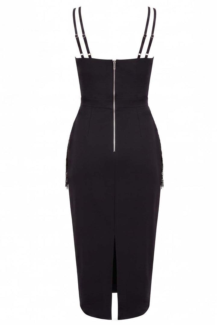 ODESSA Art Deco sequin dress in black on model - back view