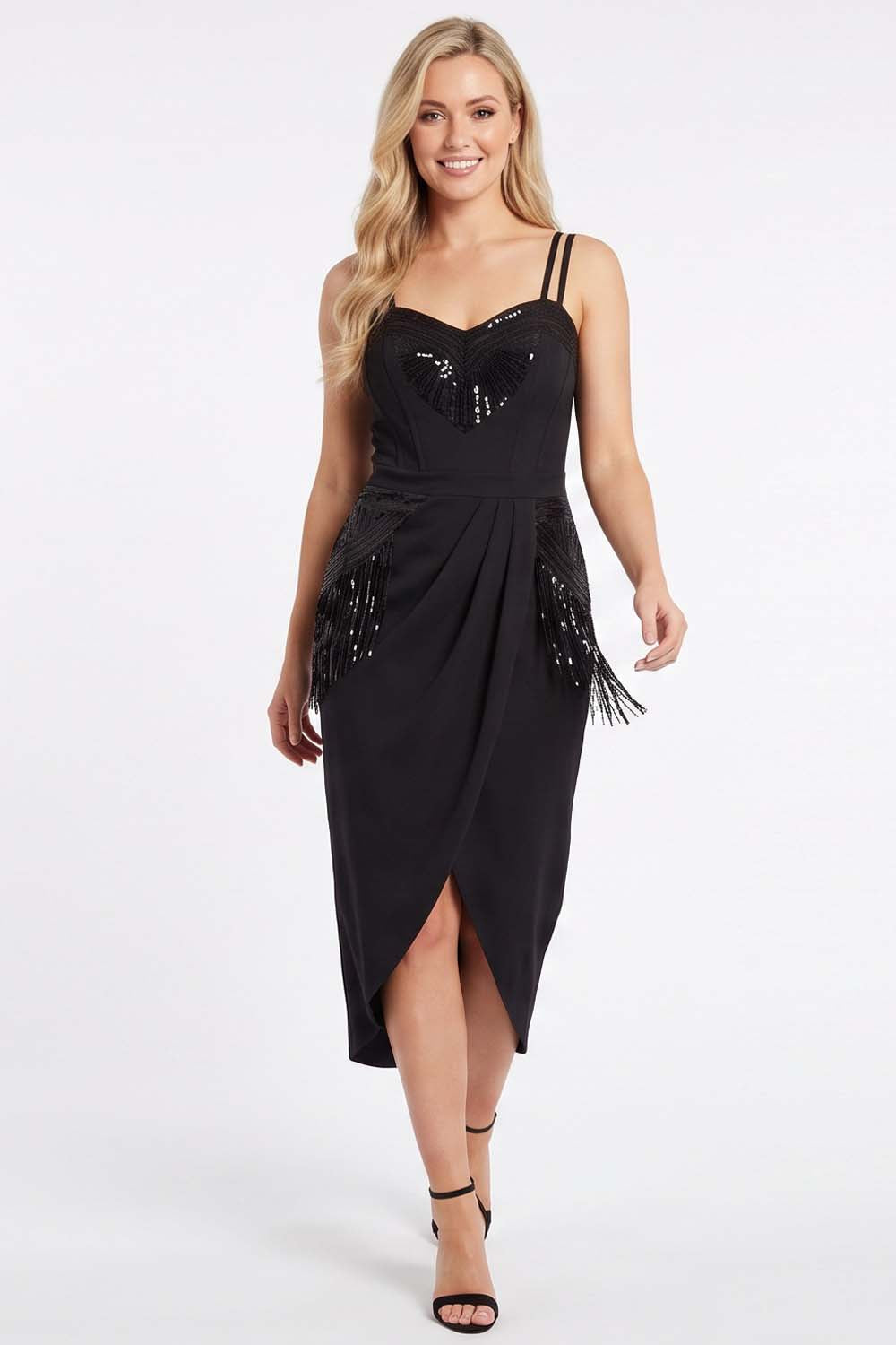 ODESSA Art Deco sequin dress in black by Luxe Noir - front view