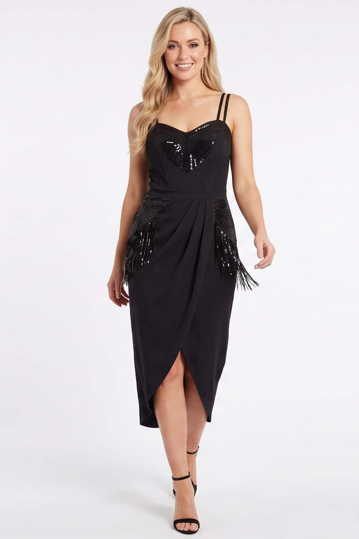 ODESSA Art Deco sequin dress in black by Luxe Noir - front view