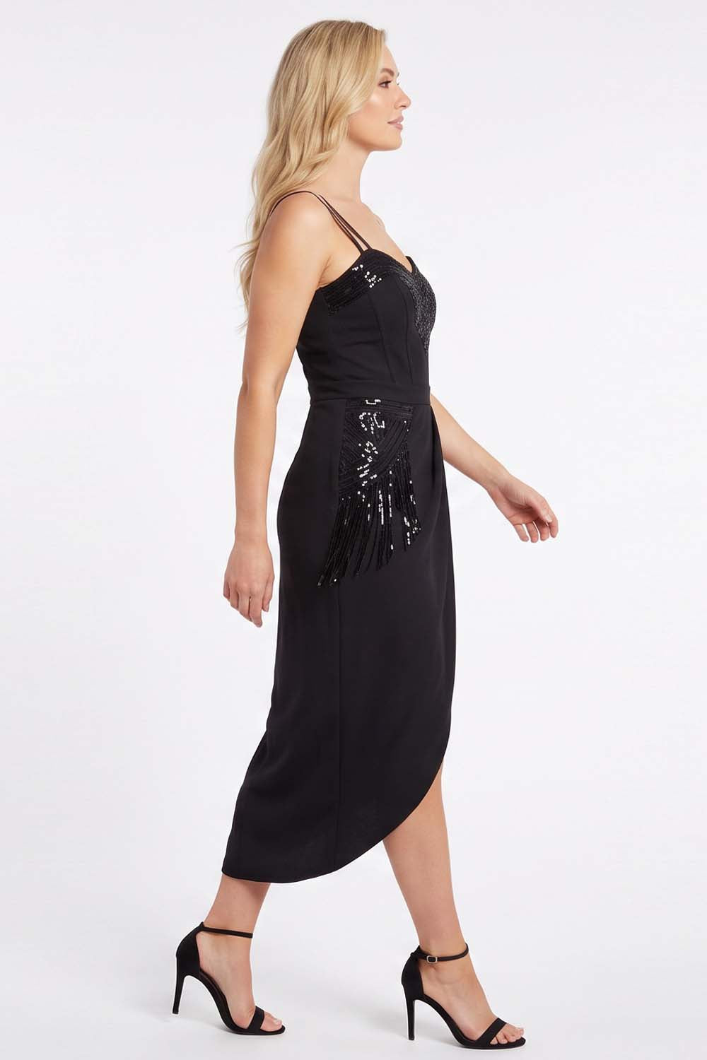 ODESSA Art Deco sequin dress in black by Luxe Noir - side view
