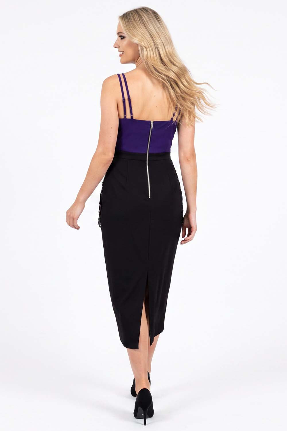 ODESSA Art Deco sequin dress in black and purple by Luxe Noir - back view