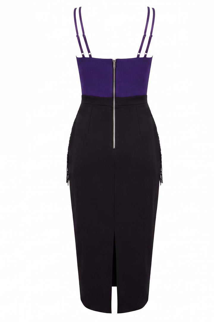 ODESSA Art Deco sequin dress in black and purple on model - back view