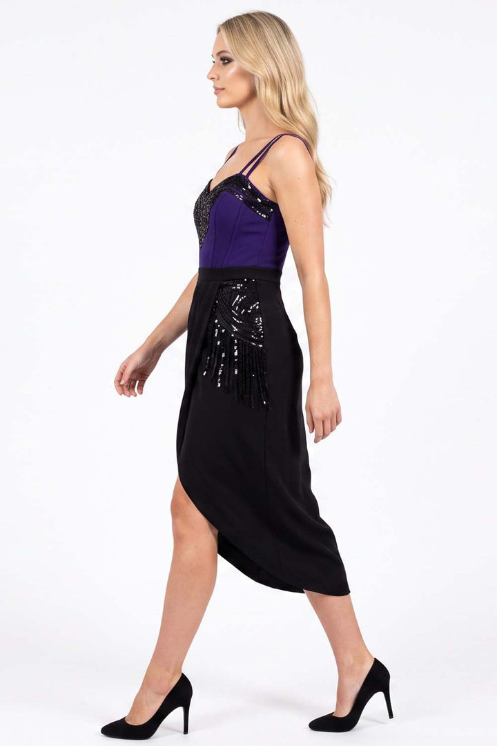 ODESSA Art Deco sequin dress in black and purple by Luxe Noir - side view