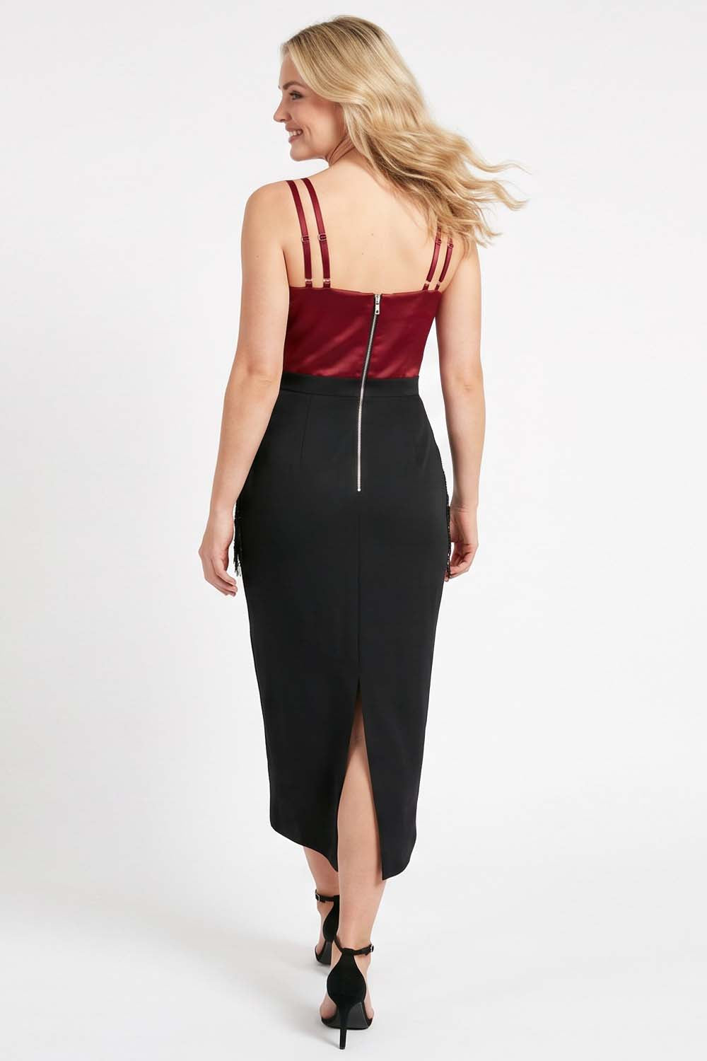 ODESSA Art Deco sequin dress in crimson and black by Luxe Noir - back view