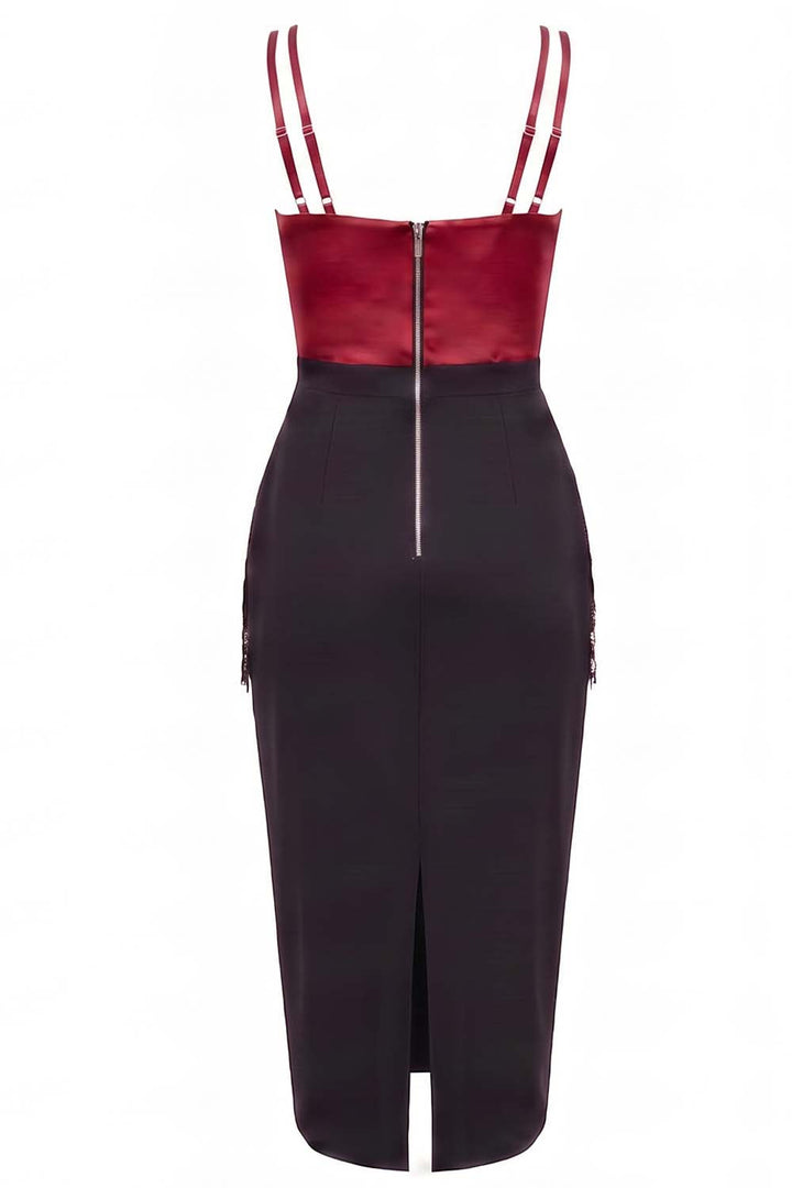 ODESSA Art Deco sequin dress in crimson and black on model - back view