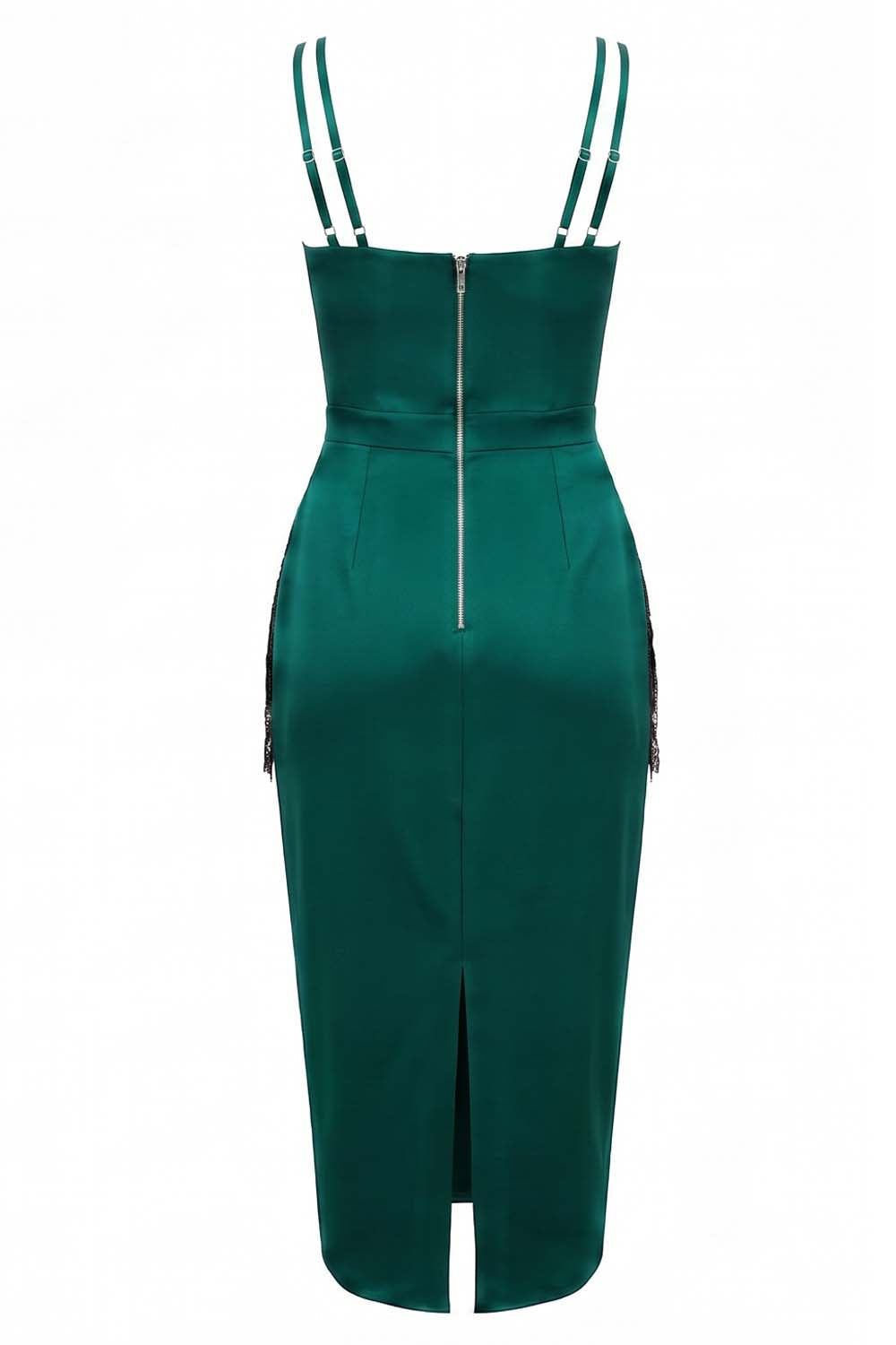 ODESSA Art Deco sequin dress in dark teal green on model - back view